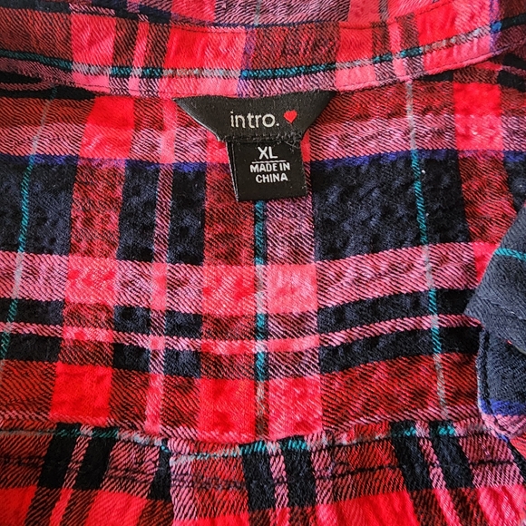 Intro 3/4 rolled sleeve plaid button-up collared over-shirt, sz XL - Picture 11 of 12